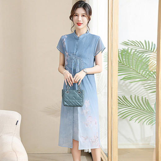 【服装鞋包】-女装夏季短袖长裙气质印花 商品图3