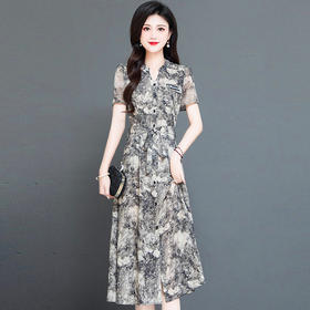 QYM 239352-Y印花连衣裙时尚优雅A字裙