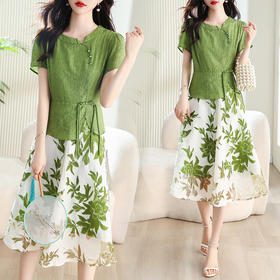 夏季新款，女装时尚新颖大气盘扣假两件套连衣裙HR-YYG82782-1