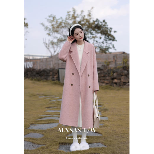 鹿向南《草莓巧克力》单双面呢粉色大衣女秋冬季毛呢外套新款 商品图1
