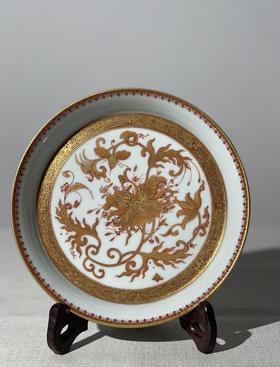 矾红描金缠枝牡丹壶承