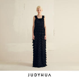 JUDYHUA 立体流苏宽肩带连衣裙