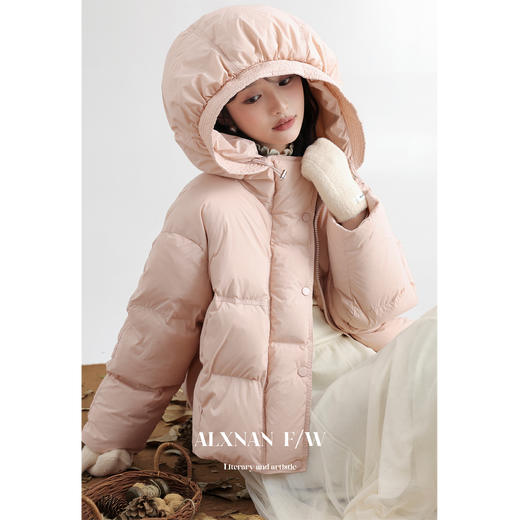 鹿向南《优雅主义》冬季90白鸭绒外套粉色短款羽绒服女 商品图3