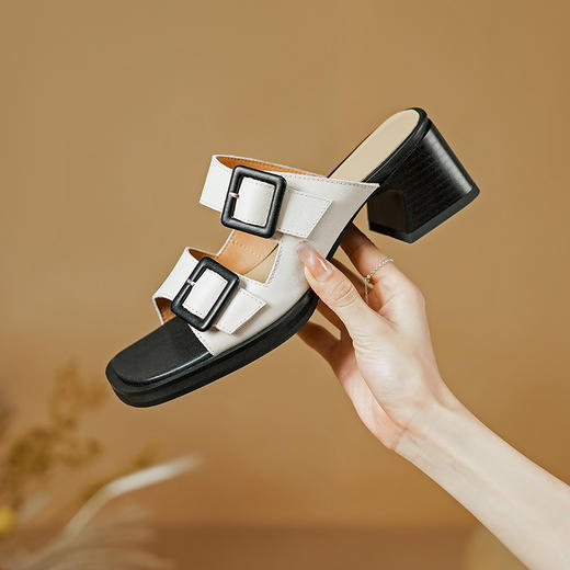 舒适百搭，里外全头层皮粗跟超轻发泡底质感拉满凉拖PS1377 商品图4