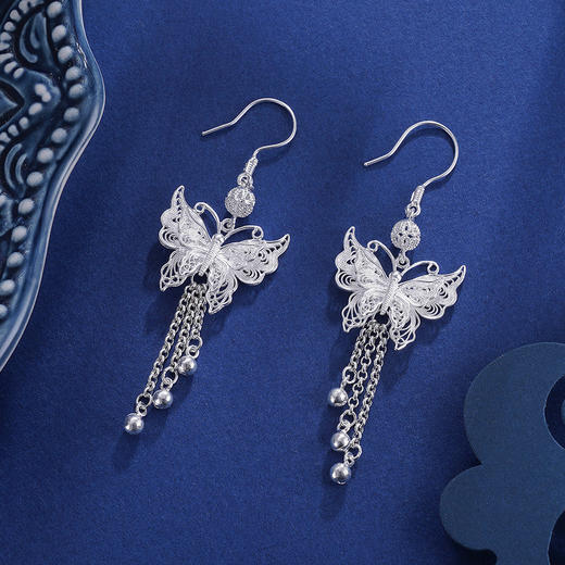 子佩集S990银【秋雪蝶】花丝耳环【QFES027】2306 商品图4