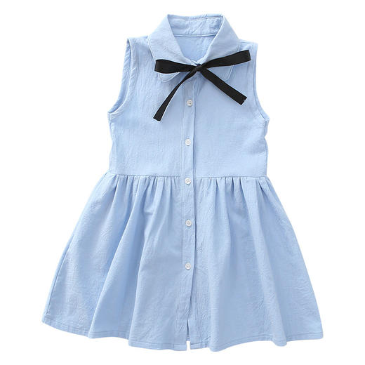 【夏款棉连衣裙2023新款蝴蝶结衬衣连衣裙】中大童小清新公主裙夏，时尚潮流，时尚的版型设计简约的颜色，领口蝴蝶结-SH 商品图4