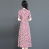 QYMTYH-239349-Y 红色印花连衣裙夏季新款碎花裙时尚气质女装中长款高腰A字裙 商品缩略图2