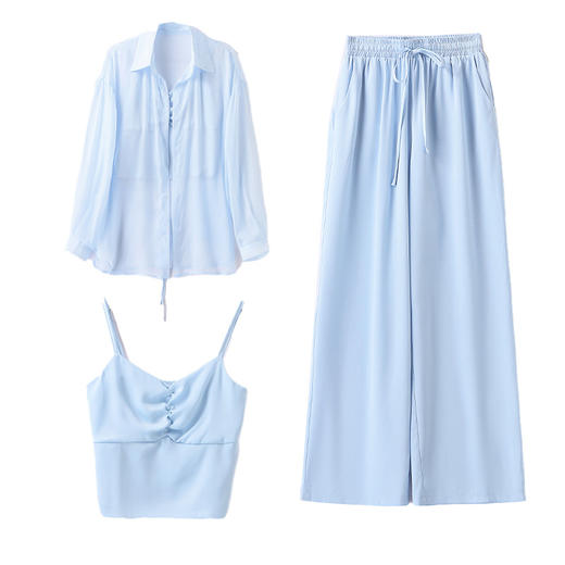 时尚气质韩版雪纺衬衫直筒裤三件套HR-YQH8973-1 商品图8