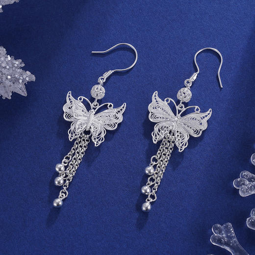 子佩集S990银【秋雪蝶】花丝耳环【QFES027】2306 商品图5