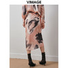 VIMAGE纬漫纪高腰包臀开叉粉色不规则印花高级感半身裙秋新款V2006601 商品缩略图4