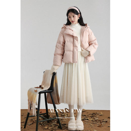 鹿向南《优雅主义》冬季90白鸭绒外套粉色短款羽绒服女 商品图0