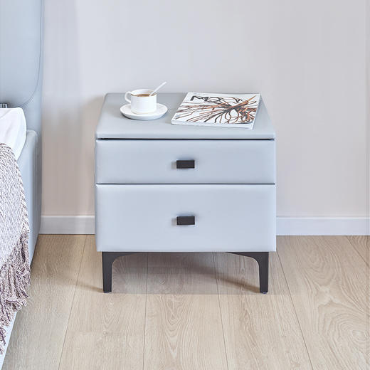 轻奢床头柜双屉大容量储物柜意式储物柜防猫爪布科技布床边柜 商品图0