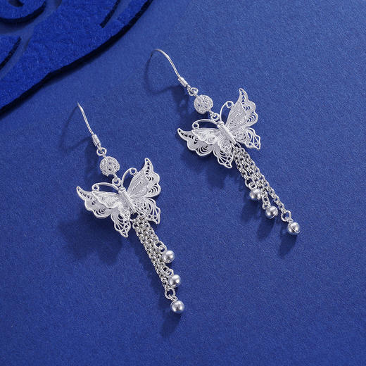 子佩集S990银【秋雪蝶】花丝耳环【QFES027】2306 商品图3