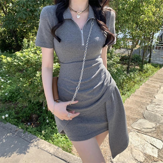 【夏季短袖polo连衣裙女2023年新款不规则收腰包臀】短裙显瘦辣妹裙子，更能凸显女性自信、独立的精神风貌。凭借其收腰设计和不规则裙摆，让你在街头尽显时尚辣妹范儿。 商品图1