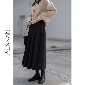 鹿向南 黑色半身裙女秋冬2023新款宽松a字裙高腰气质加厚长款裙子