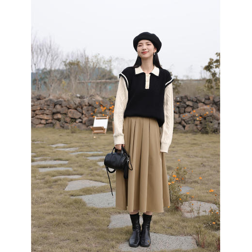 鹿向南《冬日暖温》咖色百褶半身裙女秋季款高腰小个子a字裙LXN21117 商品图1