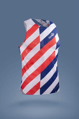 严素跑步风洞背心，斜纹三色，男/女款，红白蓝，轻量，快干，严素态度