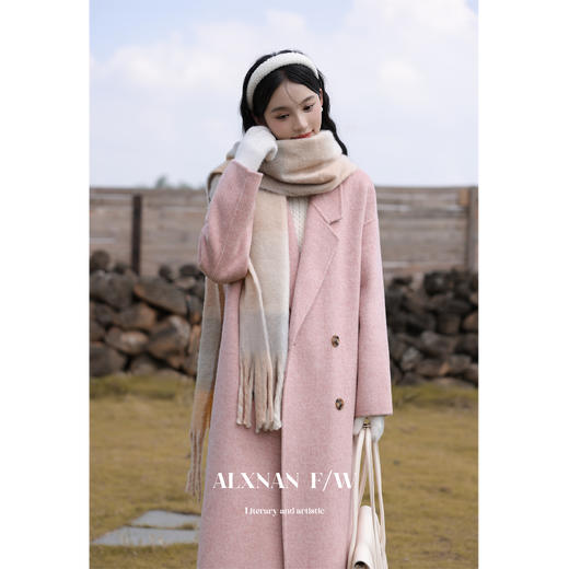 鹿向南《草莓巧克力》单双面呢粉色大衣女秋冬季毛呢外套新款 商品图2