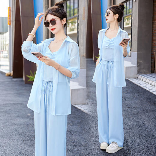 时尚气质韩版雪纺衬衫直筒裤三件套HR-YQH8973-1 商品图6