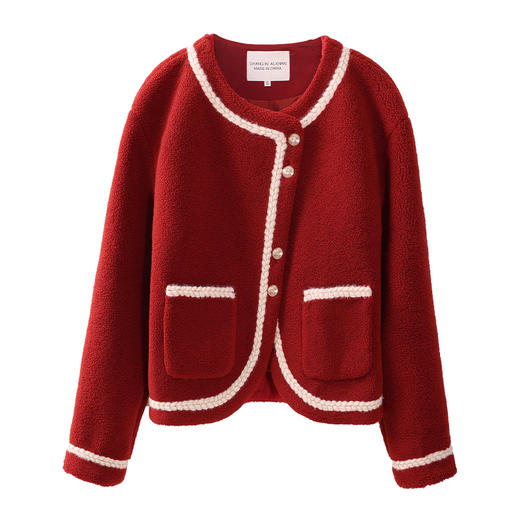 鹿向南《氛围小香》小香风复古红仿羊羔毛外套女秋冬2023新款上衣 商品图3