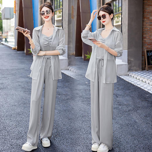 时尚气质韩版雪纺衬衫直筒裤三件套HR-YQH8973-1 商品图7