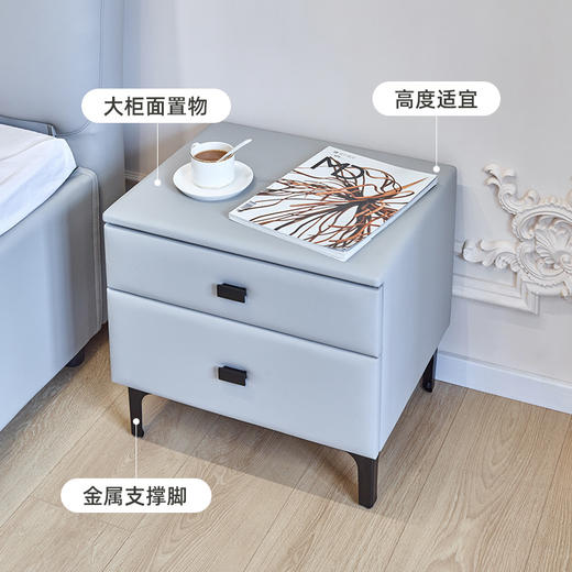 轻奢床头柜双屉大容量储物柜意式储物柜防猫爪布科技布床边柜 商品图4