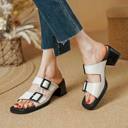 舒适百搭，里外全头层皮粗跟超轻发泡底质感拉满凉拖PS1377 商品图0