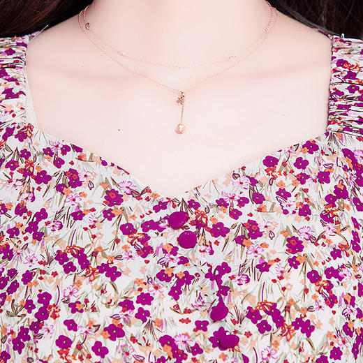 QYMTYH-239349-Y 红色印花连衣裙夏季新款碎花裙时尚气质女装中长款高腰A字裙 商品图3