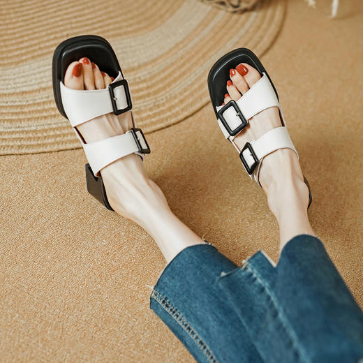 舒适百搭，里外全头层皮粗跟超轻发泡底质感拉满凉拖PS1377 商品图3