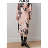 VIMAGE纬漫纪高腰包臀开叉粉色不规则印花高级感半身裙秋新款V2006601 商品缩略图0