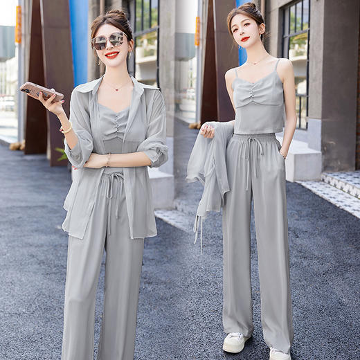 时尚气质韩版雪纺衬衫直筒裤三件套HR-YQH8973-1 商品图3
