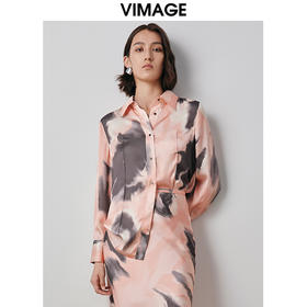 VIMAGE纬漫纪设计感高级不规则印花舒适雪纺宽松衬衫秋季新款V2009601