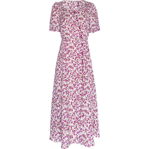 QYMTYH-239349-Y 红色印花连衣裙夏季新款碎花裙时尚气质女装中长款高腰A字裙 商品图4