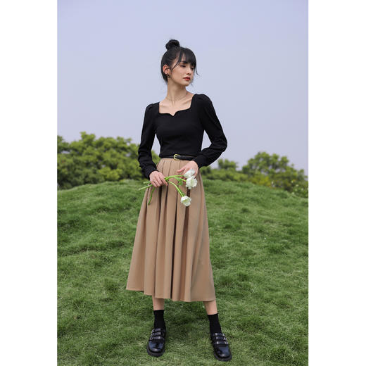 鹿向南《冬日暖温》咖色百褶半身裙女秋季款高腰小个子a字裙LXN21117 商品图0