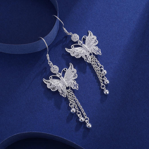 子佩集S990银【秋雪蝶】花丝耳环【QFES027】2306 商品图2
