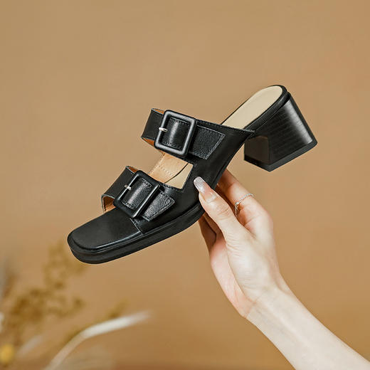 舒适百搭，里外全头层皮粗跟超轻发泡底质感拉满凉拖PS1377 商品图8