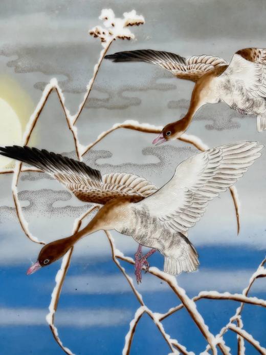 彩绘冬雪夕阳芦雁图瓷板，顺丰包邮 商品图12