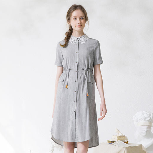 famecoco范可儿夏季连衣裙女棉麻收腰衬衫裙中长款F213FA038 商品图0