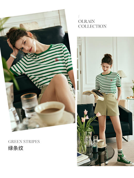 OLrain欧芮儿法式条纹针织衫女夏季2023年新款趣味刺绣撞色套头衫 商品图2