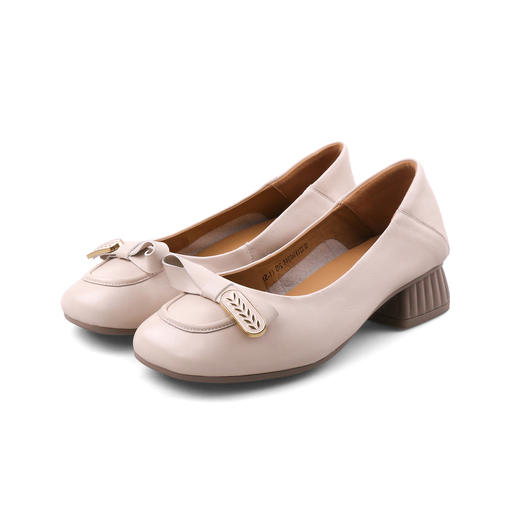 Safiya/索菲娅2023秋季新款真皮粗跟休闲麦穗蝴蝶结软底粗跟浅口单鞋SF33111402 商品图7