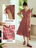OLrain欧芮儿法式红色格子连衣裙女夏季2023新款收腰复古A字伞裙 商品缩略图1