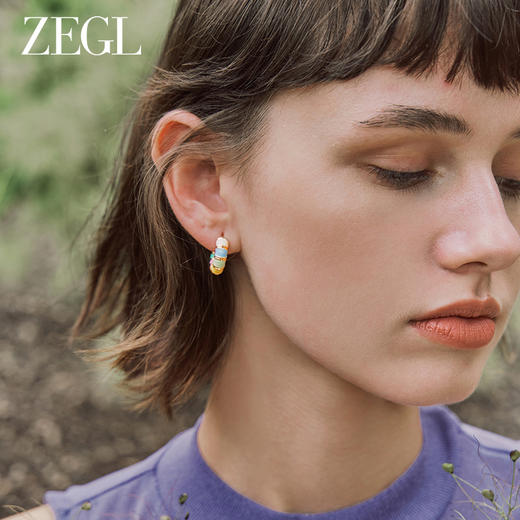 ZEGL彩色圆圈珐琅耳环女2023年新款潮耳钉小众设计感耳圈法式耳饰 商品图5