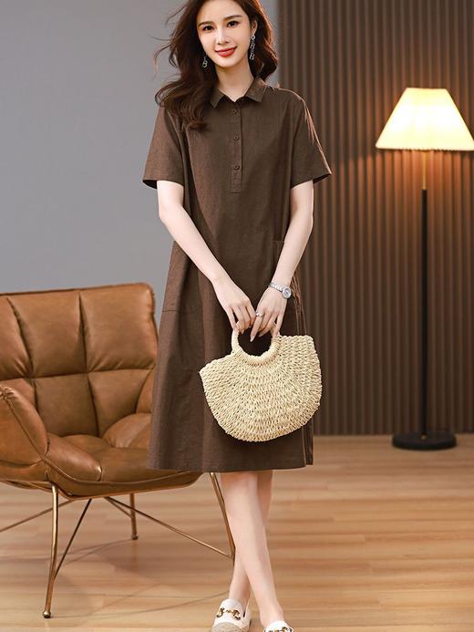 时尚复古棉麻风拼接，口袋纯色中长款连衣裙HR-WXN8536 商品图3