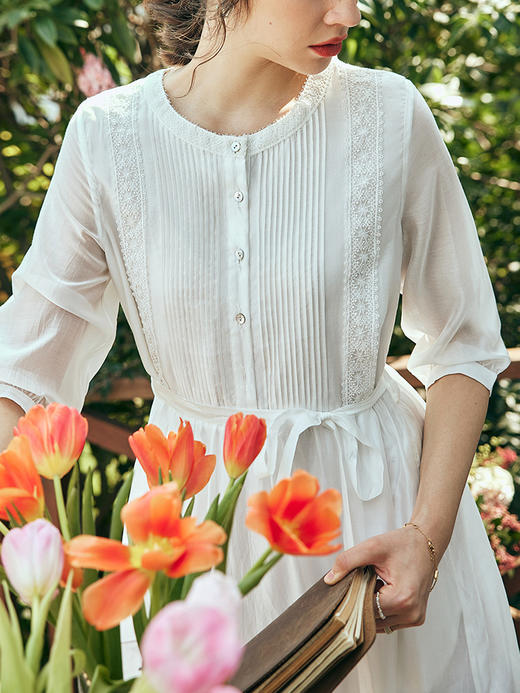 OLrain欧芮儿法式白色衬衫连衣裙女春季2023新款收腰气质刺绣裙子 商品图1