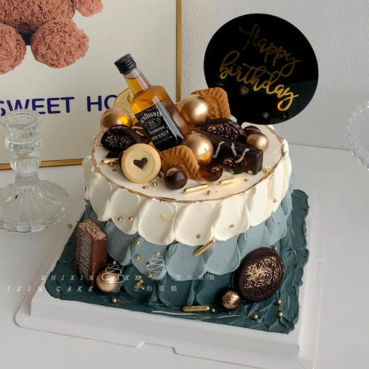 【鎏金洋酒】-男神生日蛋糕-动物奶油 商品图0