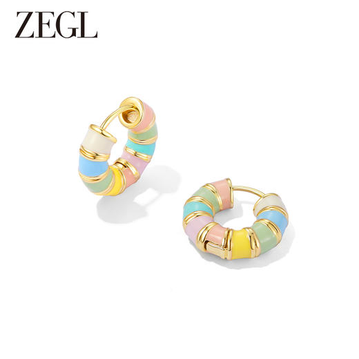 ZEGL彩色圆圈珐琅耳环女2023年新款潮耳钉小众设计感耳圈法式耳饰 商品图0