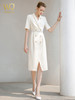 夏季高端时尚OL通勤高腰双排扣杏色连衣裙女主持人职业装西装裙 商品缩略图2