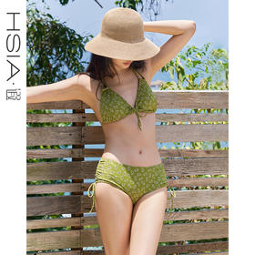 遐比基尼泳衣女2023新款波西米亚度假风中小胸包臀挂脖美背游泳衣