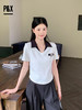 P&X设计师女装2023夏季新款 针织短款T恤短袖v领 823202885 白色 商品缩略图1