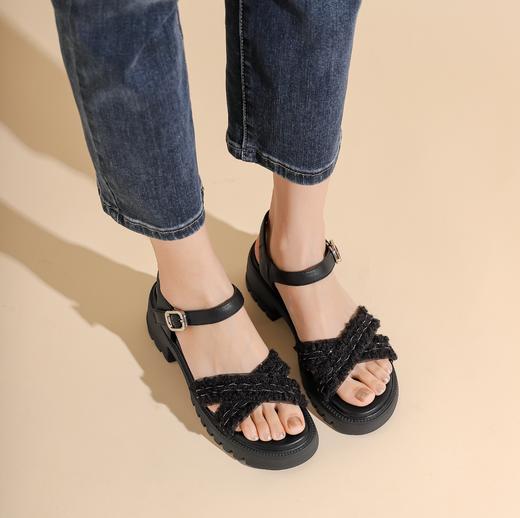 西村名物2023夏季新款平底凉鞋女法式一字带休闲沙滩凉拖23461 商品图3